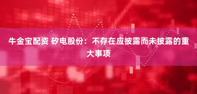 牛金宝配资 矽电股份：不存在应披露而未披露的重大事项
